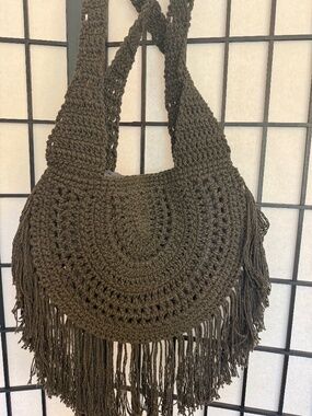 Crochet Half-Moon Boho Fringe Handbag